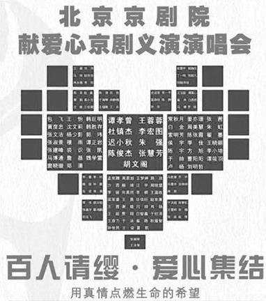 北京京剧剧院有100人参加慈善演出，以筹集资金和拯救生命。
